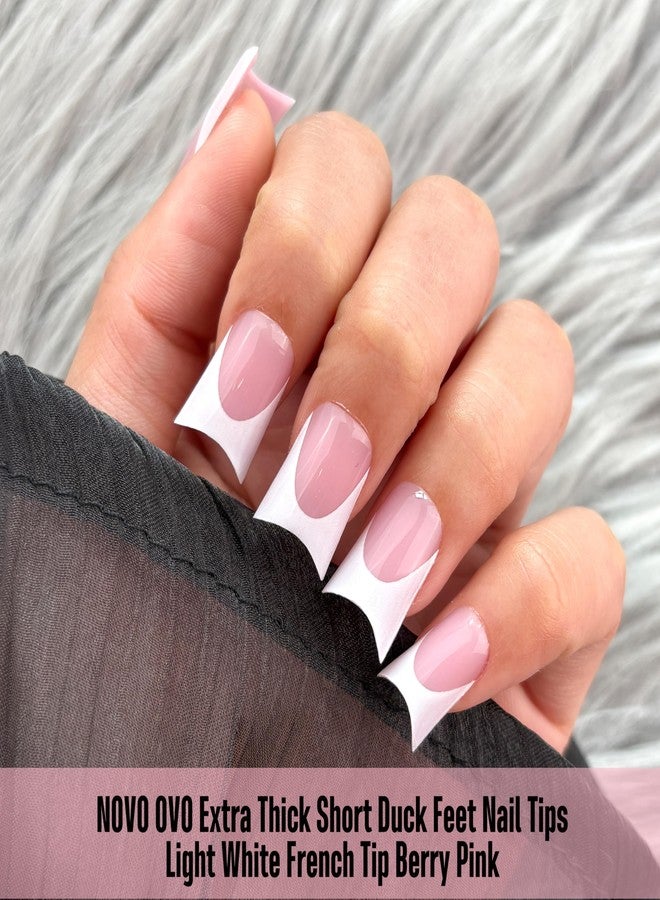 NOVO OVO Extra Thick Duck Nails Short with Moon Curve Light White French Tips BERRY PINK Full Cover for Press on Acrylic, Flare Wide French Soft Gel Fake False Nail Extension x 15 Sizes 240 pcs - Image 2
